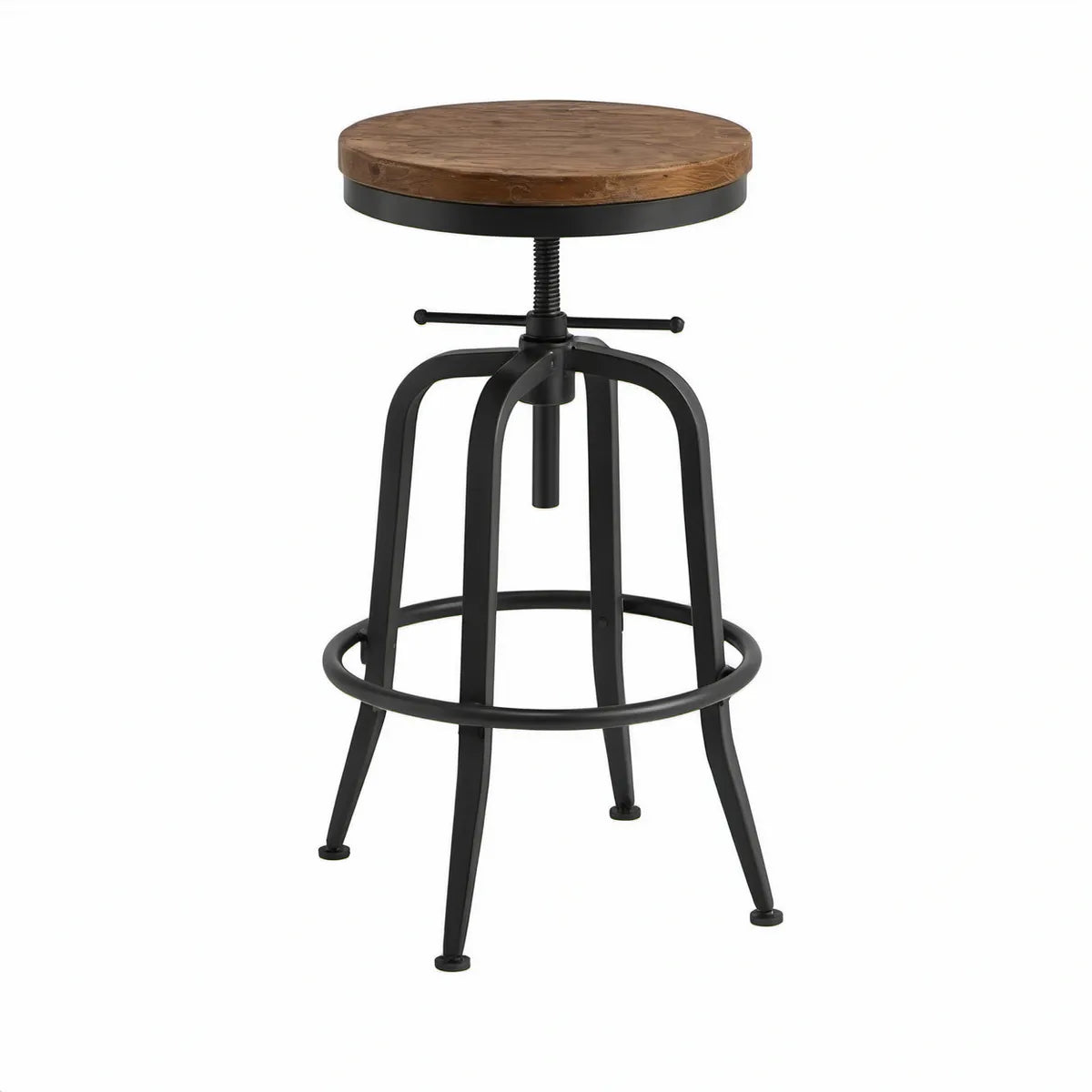 Höhenverstellbarer Barhocker aus massivem Akazienholz Braun/Schwarz, Ø 36 cm, Höhe 60–80 cm