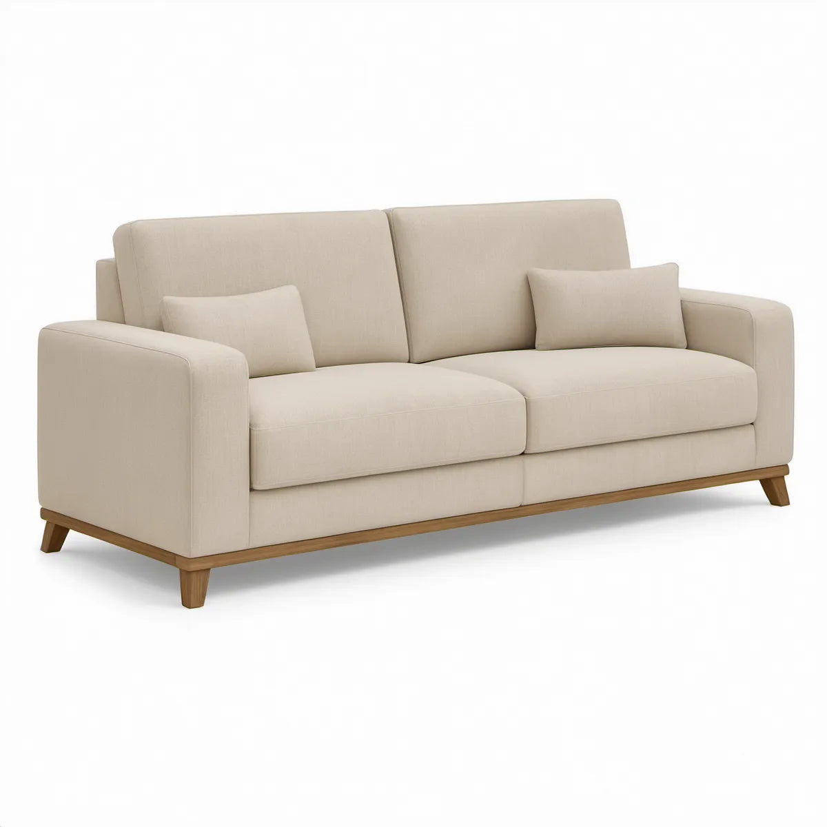 2-Sitzer-Sofa mit 2 Dekokissen, Creme/Naturbraun, 190 x 92 x 85 cm