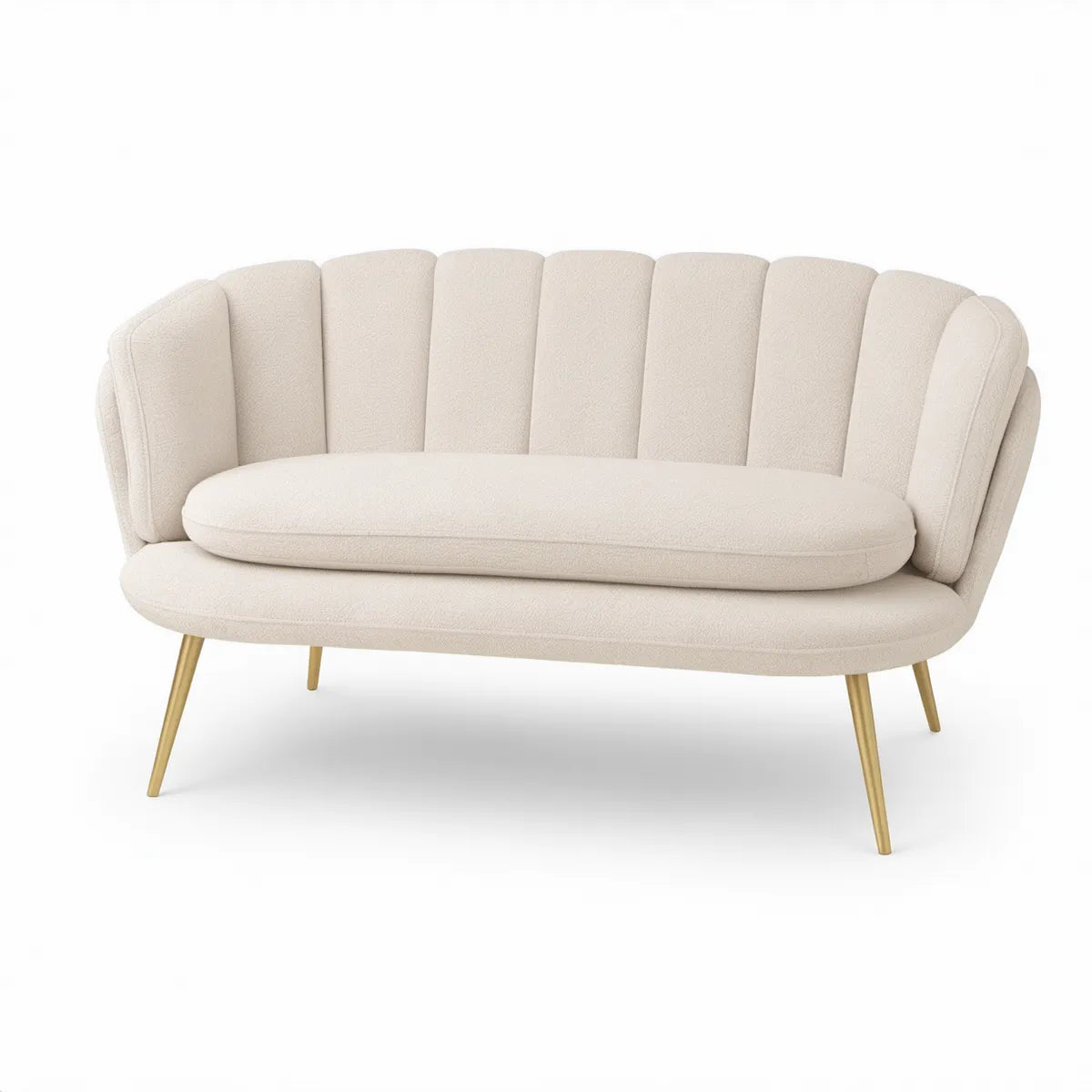 2-Sitzer-Sofa in Muschelform, 160 x 82 x 80 cm, Creme/Goldfarben