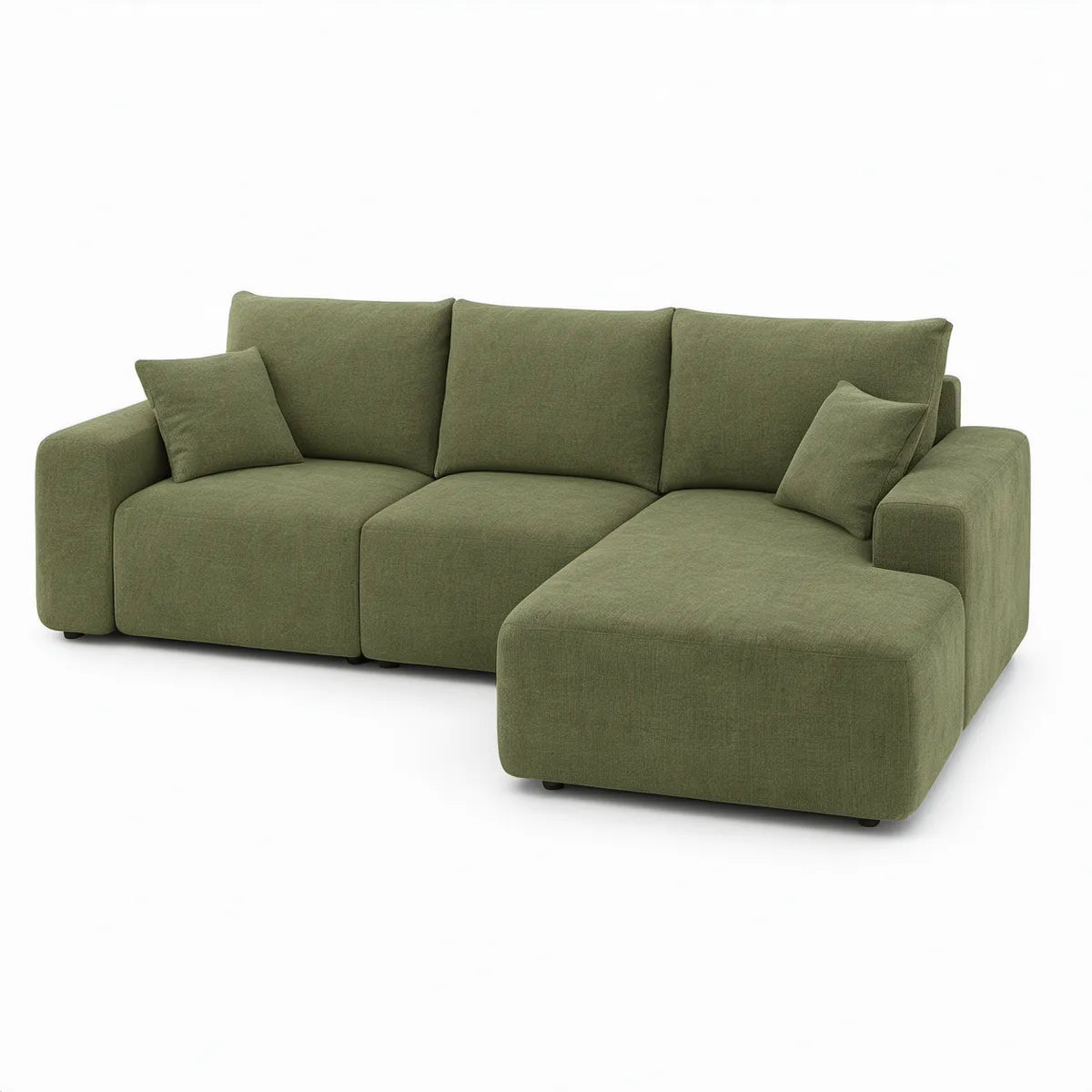 Ecksofa mit Recamiere rechts, Polyesterbezug Olivgrün, 270 × 160 × 85 cm