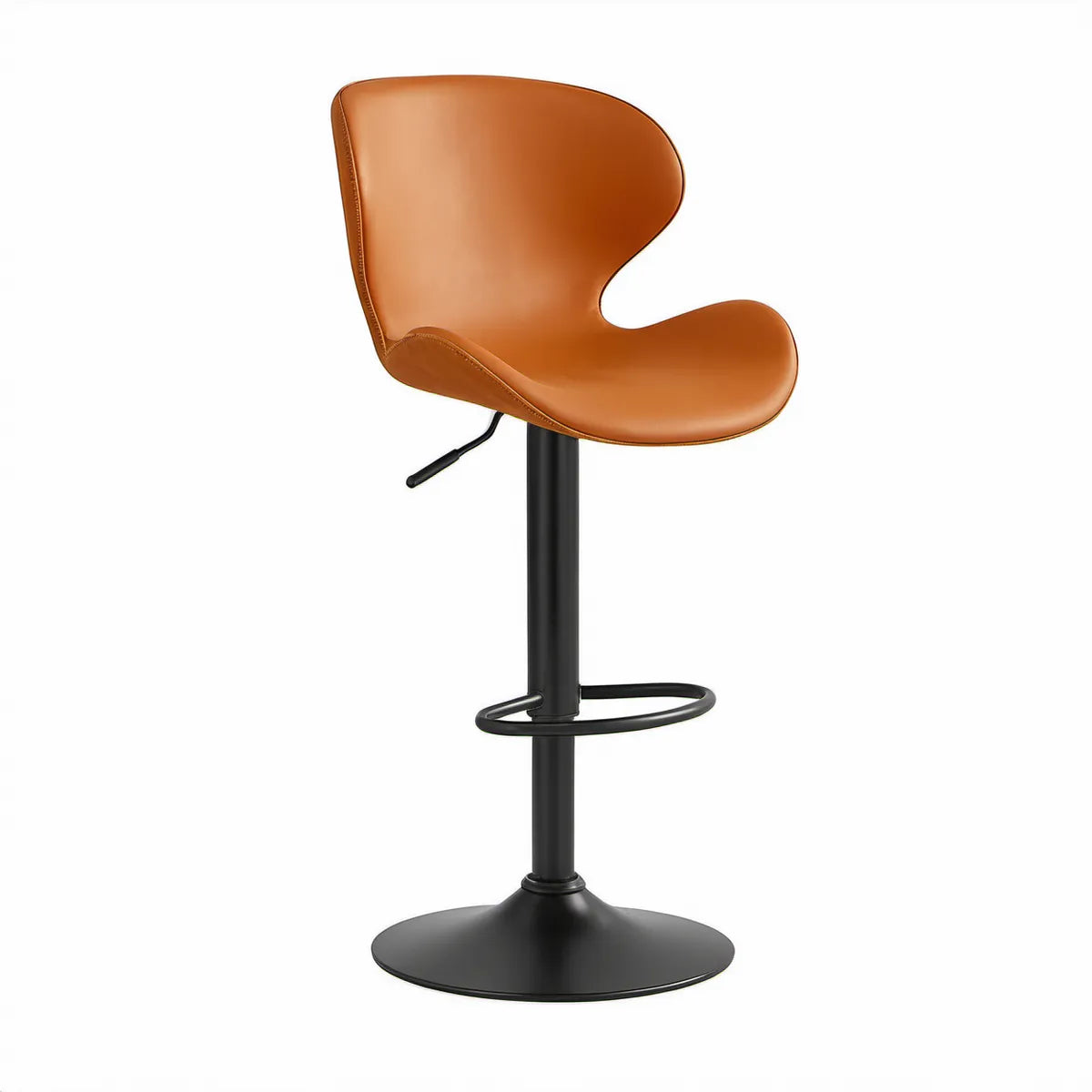 Höhenverstellbarer Barhocker mit Rückenlehne aus PU-Kunstleder in Cognac/Schwarz, 51 x 52 x 93–114 cm