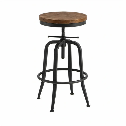 Höhenverstellbarer Barhocker aus massivem Akazienholz Braun/Schwarz, Ø 36 cm, Höhe 60–80 cm