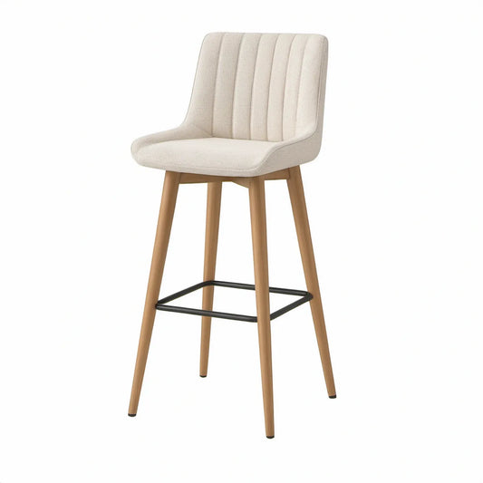Barhocker mit Rückenlehne und Fussstütze, 48 x 52 x 105 cm, Creme/Natur/Schwarz