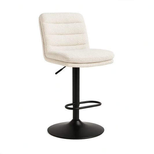 Höhenverstellbarer, drehbarer Barhocker aus Bouclé in Creme/Schwarz, 50 x 54 x 91–112 cm