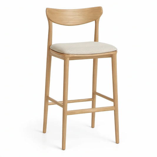 Barhocker aus massivem Eichenholz mit gepolstertem Sitz, Naturholz/Beige, 47 x 50 x 105 cm