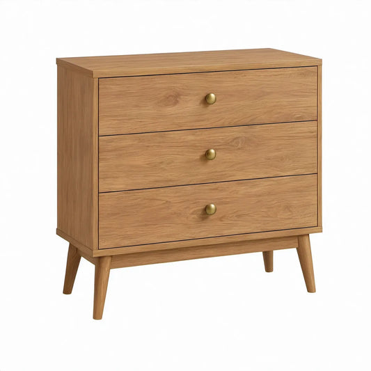 Kommode mit 3 Schubladen aus Eichenfurnier in Natureiche, 80 × 40 × 90 cm