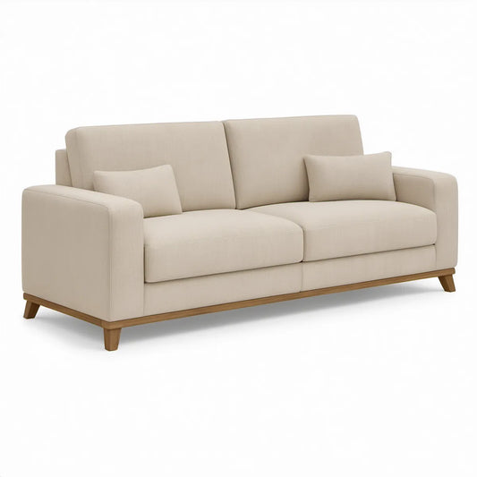 2-Sitzer-Sofa mit 2 Dekokissen, Creme/Naturbraun, 190 x 92 x 85 cm