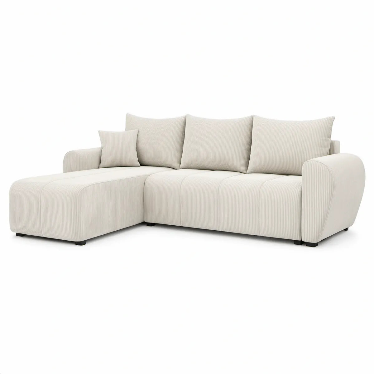 L-förmige Sitzlandschaft mit linksseitiger Recamiere, 260 × 160 cm, Cord-Polyester, Cremeweiss