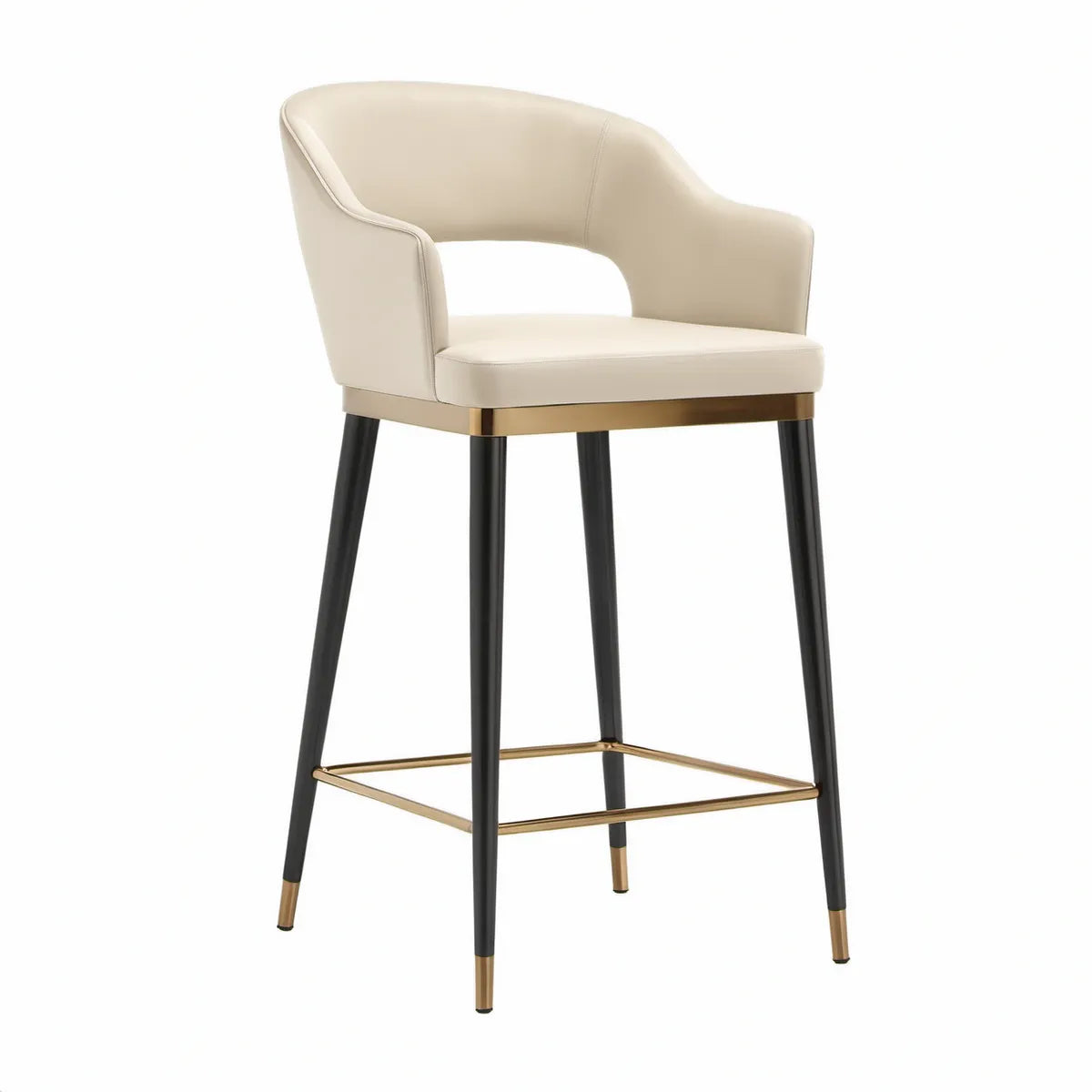 Barhocker mit Armlehnen, 54 x 55 x 95 cm, PU-Kunstleder, Elfenbein/Schwarz/Gold