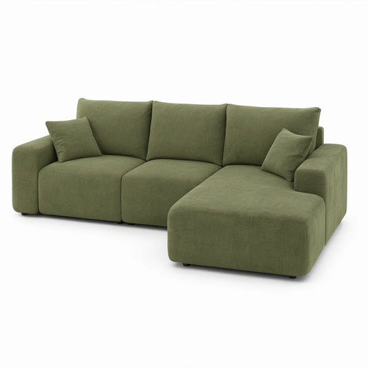 Ecksofa mit Recamiere rechts, Polyesterbezug Olivgrün, 270 × 160 × 85 cm