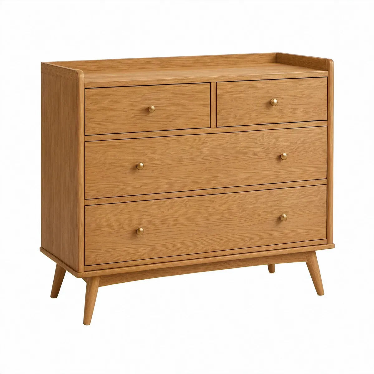 Kommode mit 4 Schubladen, Eichenfurnier Natur, goldfarbene Griffe, 100 × 45 × 100 cm