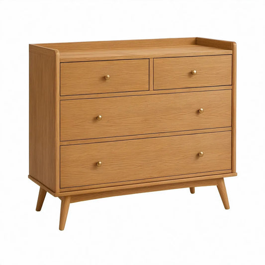 Kommode mit 4 Schubladen, Eichenfurnier Natur, goldfarbene Griffe, 100 × 45 × 100 cm