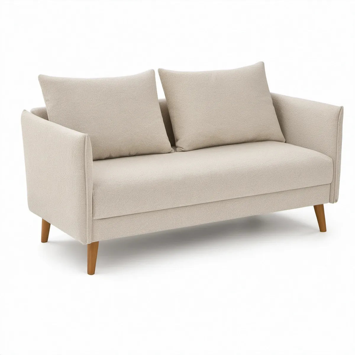 2-Sitzer-Sofa Beige mit Naturbraunen Holzfüssen, 140 x 82 x 85 cm