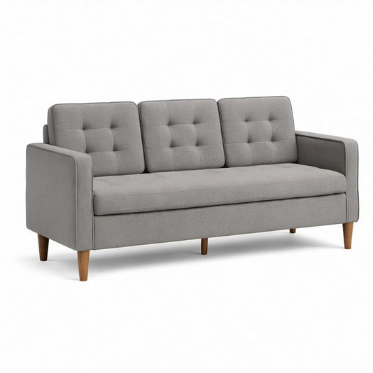 3-Sitzer-Sofa mit Knopfheftung, grauem Polyesterbezug, 190 × 82 × 86 cm