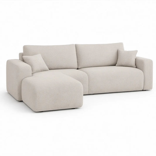 3-Sitzer-Ecksofa mit linker Recamiere, 260 x 165 x 82 cm, Bouclé-Polyester, Creme