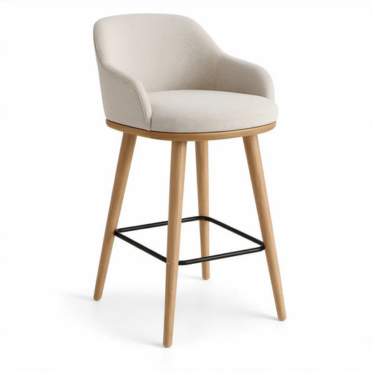 Gepolsterter Barstuhl mit Armlehnen, Creme/Natur/Schwarz, 54 x 55 x 98 cm